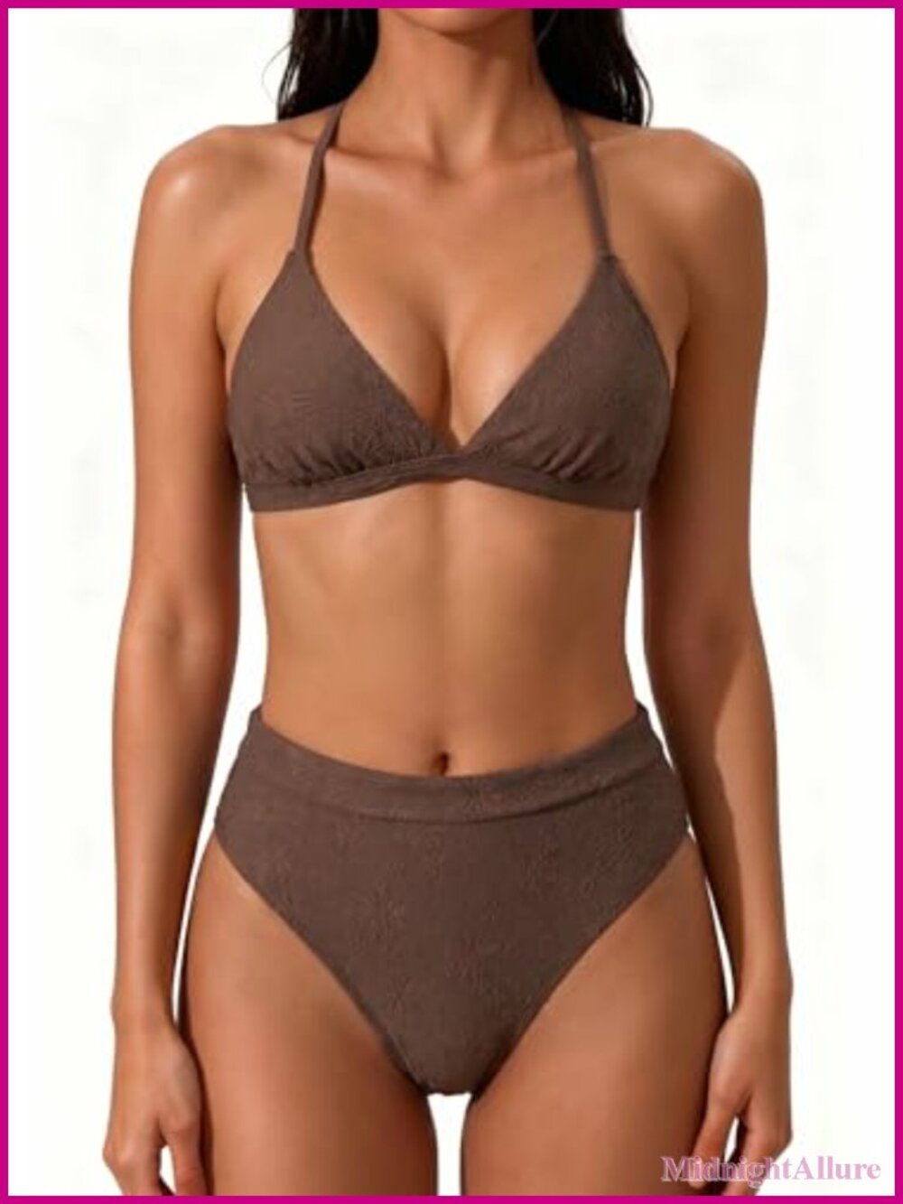 High Waisted Bikini Set with Triangle Top and High Stretch Nylon Spandex